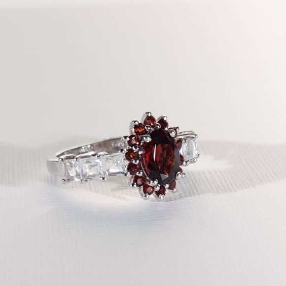 Mozambique Garnet White Zircon Ring SIZE 8 - Picture 2 of 12